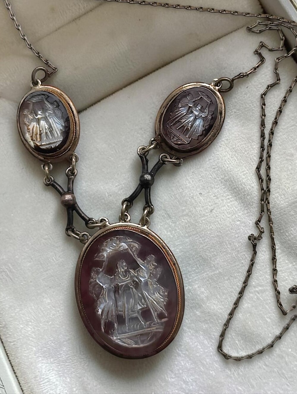 Antique Sterling Silver Three Graces Cameo Neck